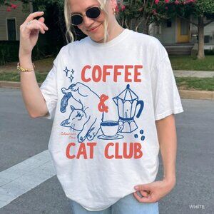 Coffee Cat Club Shirt, Cat Tee Coffee Lover Gift, Retro Cat Shirt